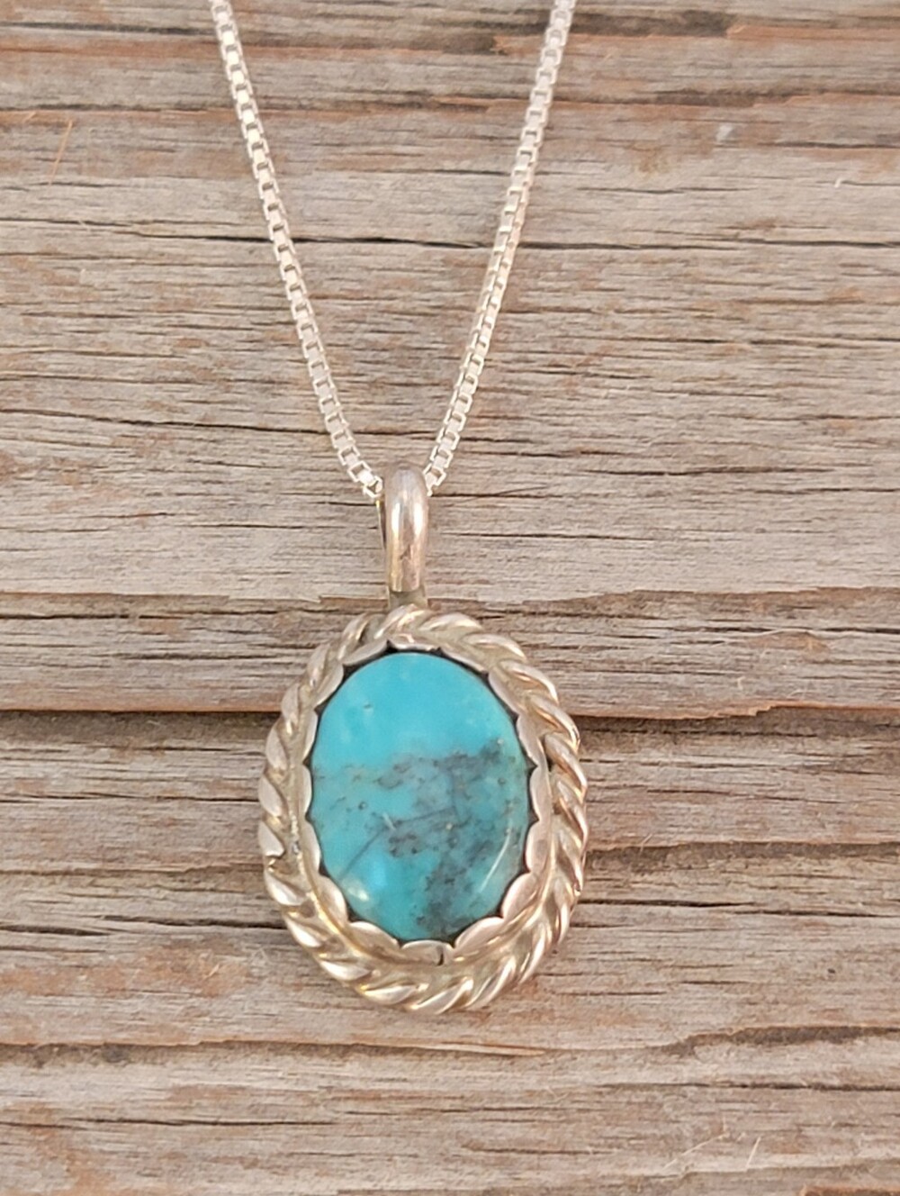 Vintage Tom Taylor Navajo Blue Turquoise Sterling Stamped Pendant Necklace